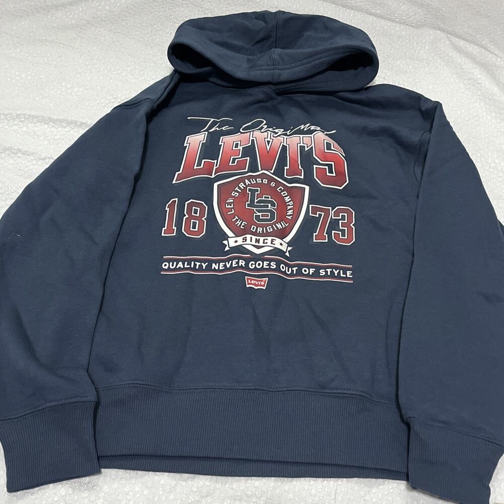 Levi's Boys Stadium Graphic Pullover Hoodie Sz Medium Navy Blue NWT
